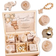 PAMIĄTKA CHRZTU PREZENT NA CHRZEST DREWNIANE PUDEŁKO NIEZBĘDNIK +IMIĘ MIŚ