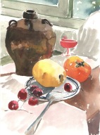 = Obraz =martwa natura=akwarela=owoce=