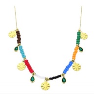 61774 Celebrytka złota stal chirurgiczna blaszki cyrkonie koraliki