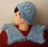 Komplet szydełkowy puszysty czapka i mitenki rozmiar uniwersalny