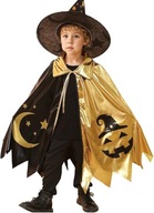 Peleryna i kapelusz Czarownicy Czarodzieja dla Dzieci Czarno-Złota