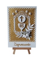 ZAPROSZENIA KOMUNIA UNIWERSALNE KIELICH Z HOSTIĄ RAMKIA OZDOBNA – B6 – ZŁOT