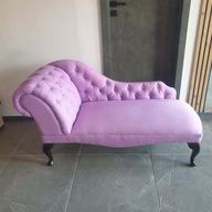 Szezlong sofa leżanka glamour fiolet 135 cm kryształki pikowana