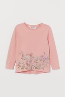 H&M Bawełniany top z nadrukiem kwiatki kwiaty łąka 134/140 jasnoróżowy