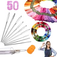 ZESTAW DO HAFTU HAFTOWANIA SZYCIA MULINA 50 SZT. KOLOROWE NICI IGŁY 9 SZT.