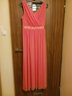 Zjawiskowa długa sukienka na wesele, rozmiar 40, koralowa
