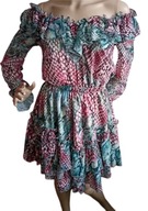 Sukienka hiszpanka zwierzęcy wzór turkusowo różowa r. uniwersalny