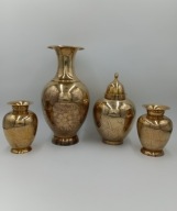 Mosiężny indyjski zestaw 3 wazony 1 amfora - sygnowany piękny rzemieślniczy