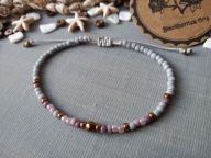 CULION TOHO bransoletka szara różowa fioletowa miedź szkło BlackberriesArts