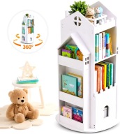 REGAŁ NA KSIĄŻKI OBROTOWY DOMEK 360° DZIECIĘCY ORGANIZER BIAŁY PÓŁKA LUXMA