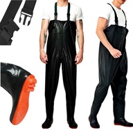 Wodery rybackie PVC z szelkami – spodniobuty wędkarskie rozmiar 45