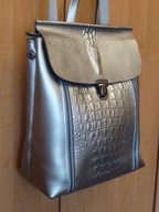 Stylowy duży skórzany plecak z krokodylem