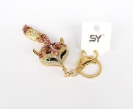 Brelok do torebki kluczy zawieszka złota lisek ogonek różowe cyrkonie