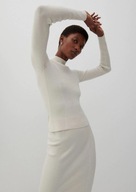 Reserved golf półgolf paski prążkowany beżowy sweterek kremowy stójka ecru