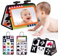 DUŻA KSIĄŻECZKA SENSORYCZNA Z LUSTERKIEM KONTRASTOWA MIĘKKA NAUKA WIDZENIA