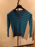 Niebieski Sweter Damski w Paskach