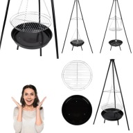 GRILL WĘGLOWY OKRĄGŁY PALENISKO OGRODOWE TRÓJNÓG DO OGNISKA RUSZT WISZĄCY