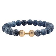 Bransoletka złoty hantel niebieski kamień 21cm siłownia fitness biżuteria