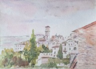 Akwarela Obraz Pejzaż Asyż