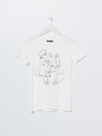 S I N S A Y t-shirt biały print nadruk twarze babytee bawełniany grafika