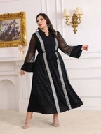 Hit !_NOWA luksusowa WYSMUKLAJĄCA czarna sukienka_HAFTY srebrne cekiny_r.46