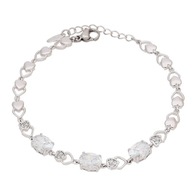 85743 Bransoletka srebrna stal chirurgiczna 316L serca z cyrkoniami