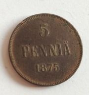 moneta Finlandia pod okupacją 5 pennia 1875 car Aleksander II (4)