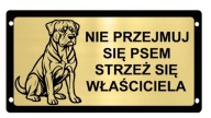Tabliczka informacyjna uwaga zły pies rottweiler, amstaff Grawerowana złota