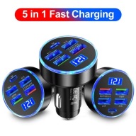 5-portowa ładowarka samochodowa PD QC3.0 USB C 250W LED + kabel 3w1