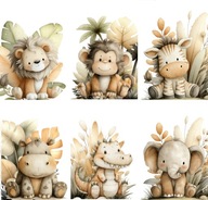 PLAKATY DO POKOJU DZIECIĘCEGO SAFARI ZWIĘRZĘTA BOHO 6 PLAKATÓW A4 OBRAZKI