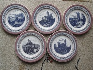 Duże włoskie talerze (patery) dekoracyjne, zamki Sabaudii, 5 szt