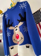 W refinery S/M sweter niebieski renifer święta