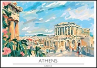 A2 KOLOROWY PLAKAT MIASTO ATENY GRECJA ATHENS GREECE AKROPOL AKWARELA