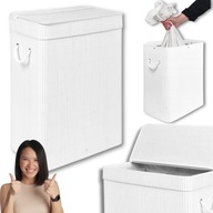 SKŁADANY KOSZ NA PRANIE BIELIZNĘ ZABAWKI BAMBUSOWY BIAŁY Z POKRYWĄ 80L