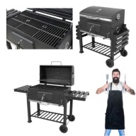 GRILL WĘGLOWY OGRODOWY Z KÓŁKAMI ŻELIWNY RUSZT DUŻY REGULOWANY 78 X 42.5 CM