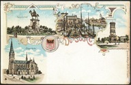Gruss aus Duisburg Kaiserdenkmal Hafen Ludgeri Kirche - Kammann 1899 Litho