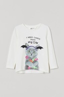H&M Bawełniany top z nadrukiem kot kotek 134/140 biały