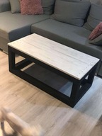 Stolik kawowy drewno solidny postarzane drewno blat czarne nogi