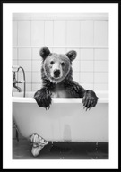 A2 CZARNO-BIAŁY PLAKAT DO ŁAZIENKI TOALETY ZABAWNY NIEDŹWIEDŹ W WANNIE