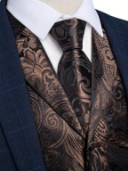 XL XXL Kamizelka Krawat elegancka garnituru zestaw złoty brązowa zestaw