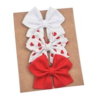 Spinki do włosów kokardki 3 szt biała czerwona i w serduszka