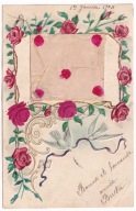 Gołębie Róże naklejony materiał 1904r. Koperta LITOGRAFIA Tłoczona Handmade