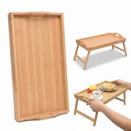 STOLIK SKŁADANY BAMBUSOWY 50CM TACA DO SYPIALNI DO ŁÓŻKA POD LAPTOPA TACA