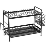 SUSZARKA DO NACZYŃ STOJĄCA OCIEKACZ NA NACZYNIA DWUPOZIOMOWA CZARNA DUŻA