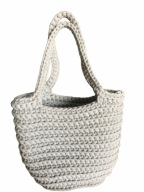 MAMAJASTUDIO Torebka damska,na ramię, koszyk z sznurka,jasnoszara