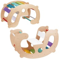 DREWNIANY TĘCZOWY BUJAK MONTESSORI 2W1 MOSTEK RÓWNOWAŻNIA 3+ WOOPIE GREEN