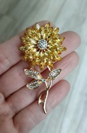 Broszka Żółty Słonecznik Przypinka Ozdoba Prezent Kwiat Kryształki