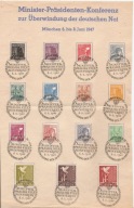 NIEMCY OKUPACJA SOJUSZNICZA -na kartce -stemple znaczki 1947 rok