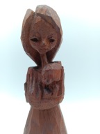 Rzeźba z drewna vintage Kobieta z dzieckiem ciekawa twarz zwłaszcza oczy