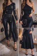 Czarne eleganckie siateczkowe, w perełki body Tally Weijl S